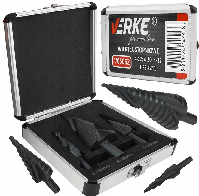 Спіральні свердла по металу 4-32 мм, конічні, бренд Verke
