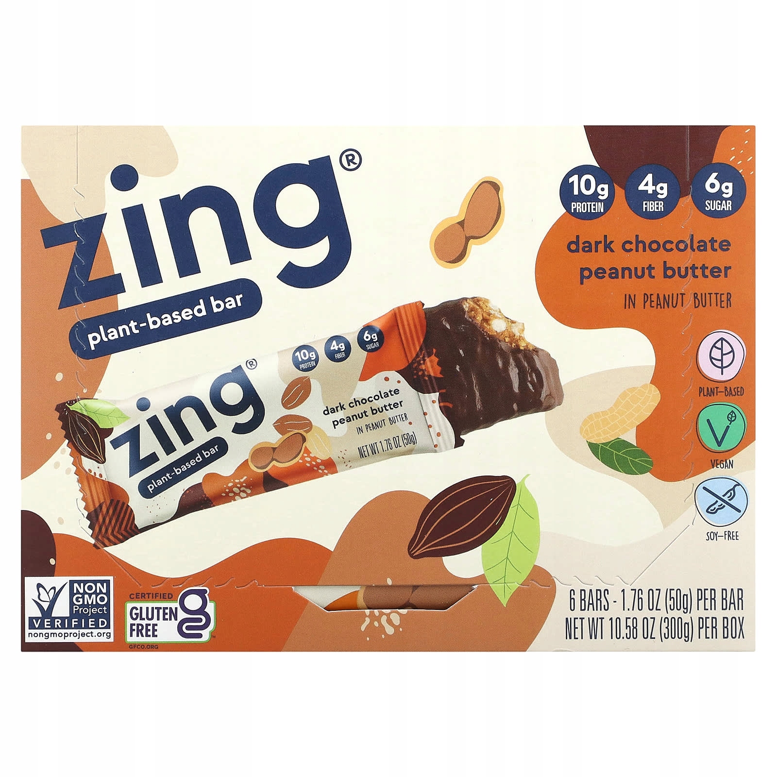 Zing Bars, PlantBased Bar, Dark Chocolate Peanut Butter in Peanut