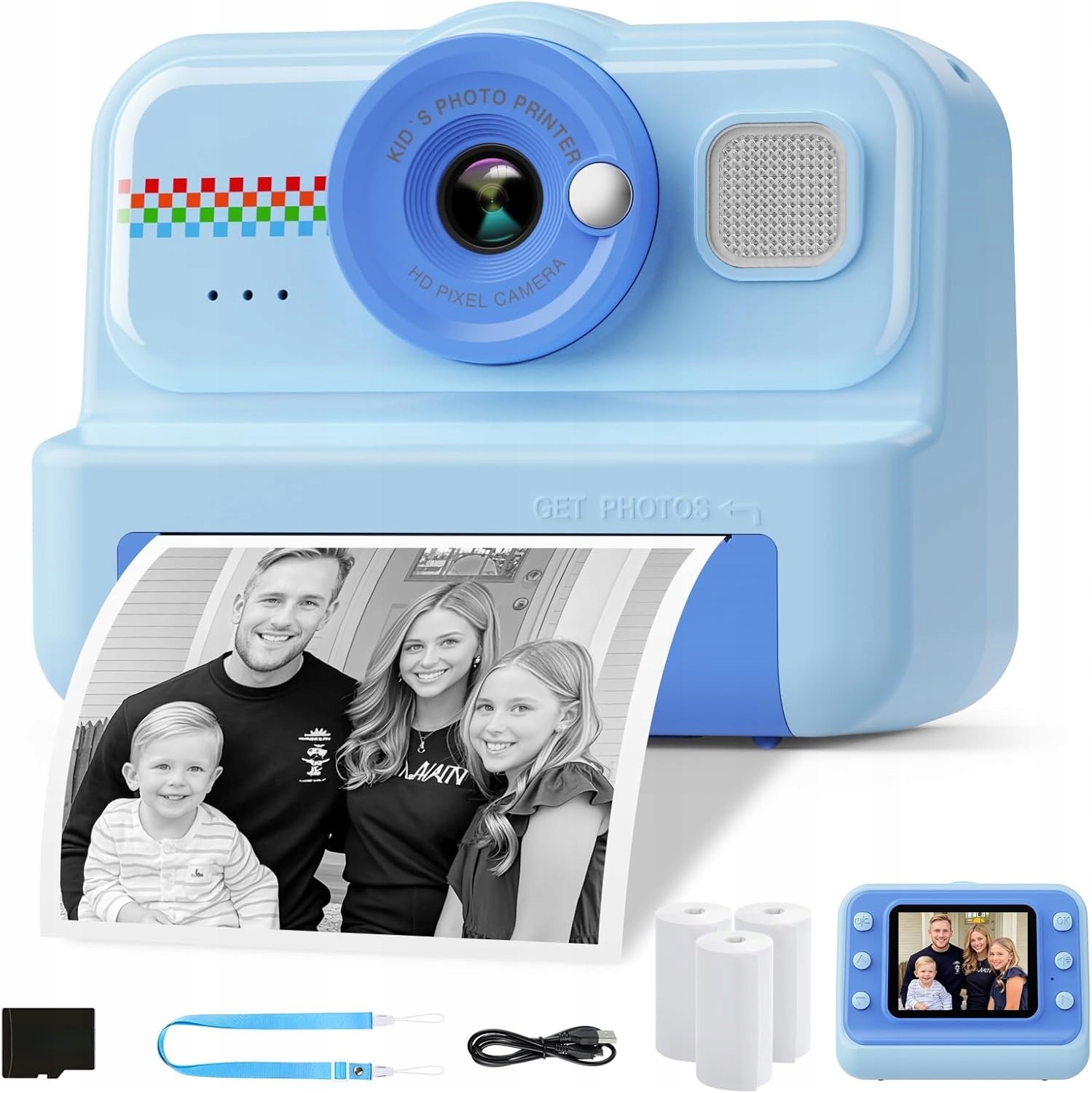Instantní fotoaparát, mini termální tiskárna, lampa 32GB karta, 3 role