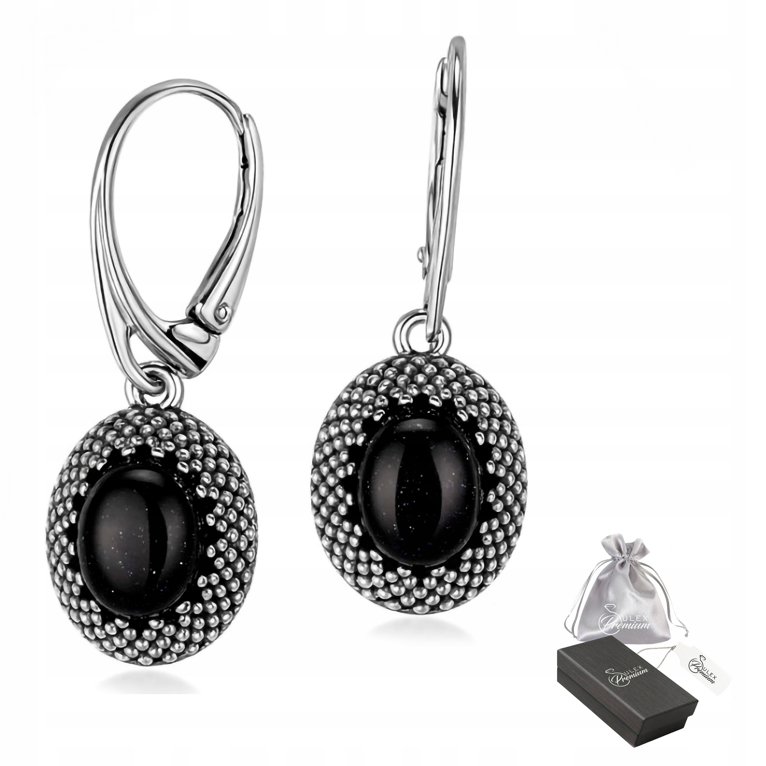 Náušnice Stříbro Oxidované ryzost 925 Elegantní s Káhirskou nocí Závěsné Oválné