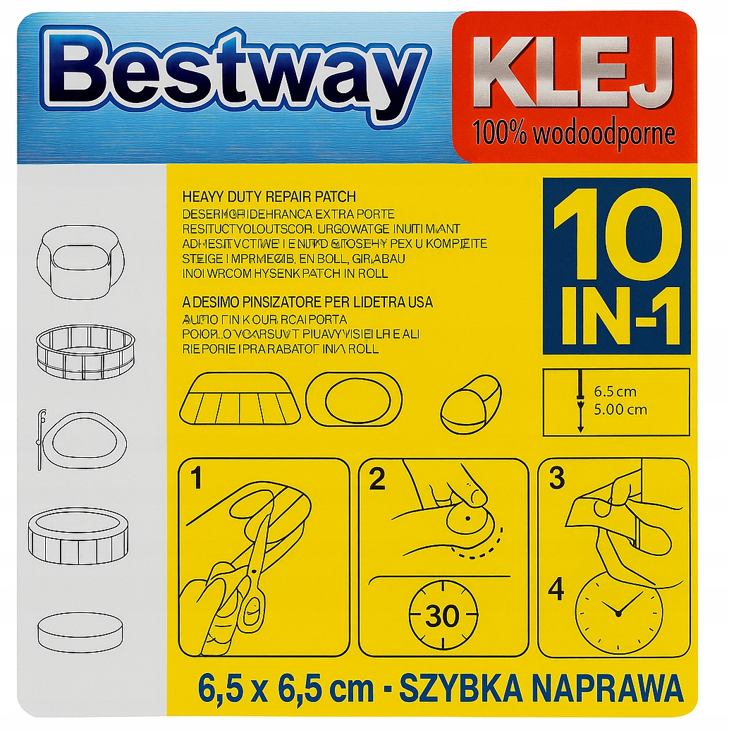 Łatki do Basenów Zestaw Naprawczy do Basenu Klej Wodoodporny BESTWAY 10 szt