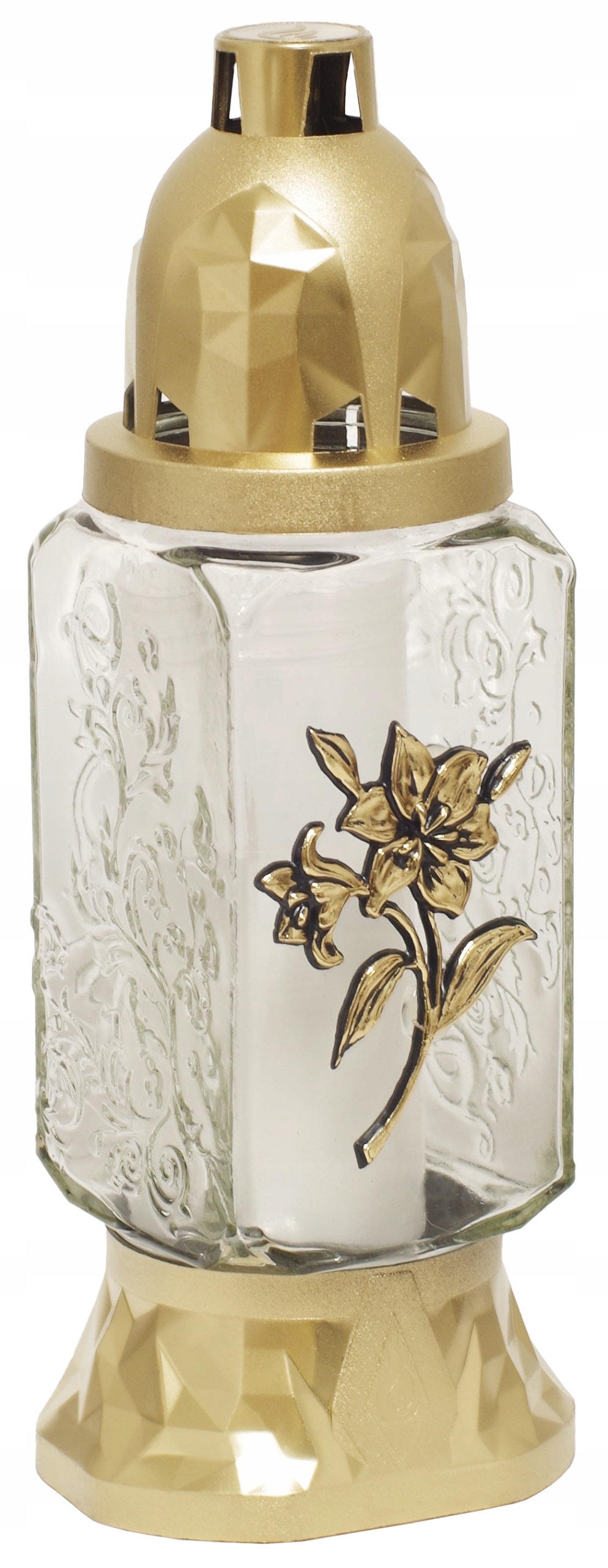 ZNICZE NA GRÓB SZKLANE PARAFINOWE RÓŻNE WZORY 25cm Z WKŁADEM 28h Typ parafinowy