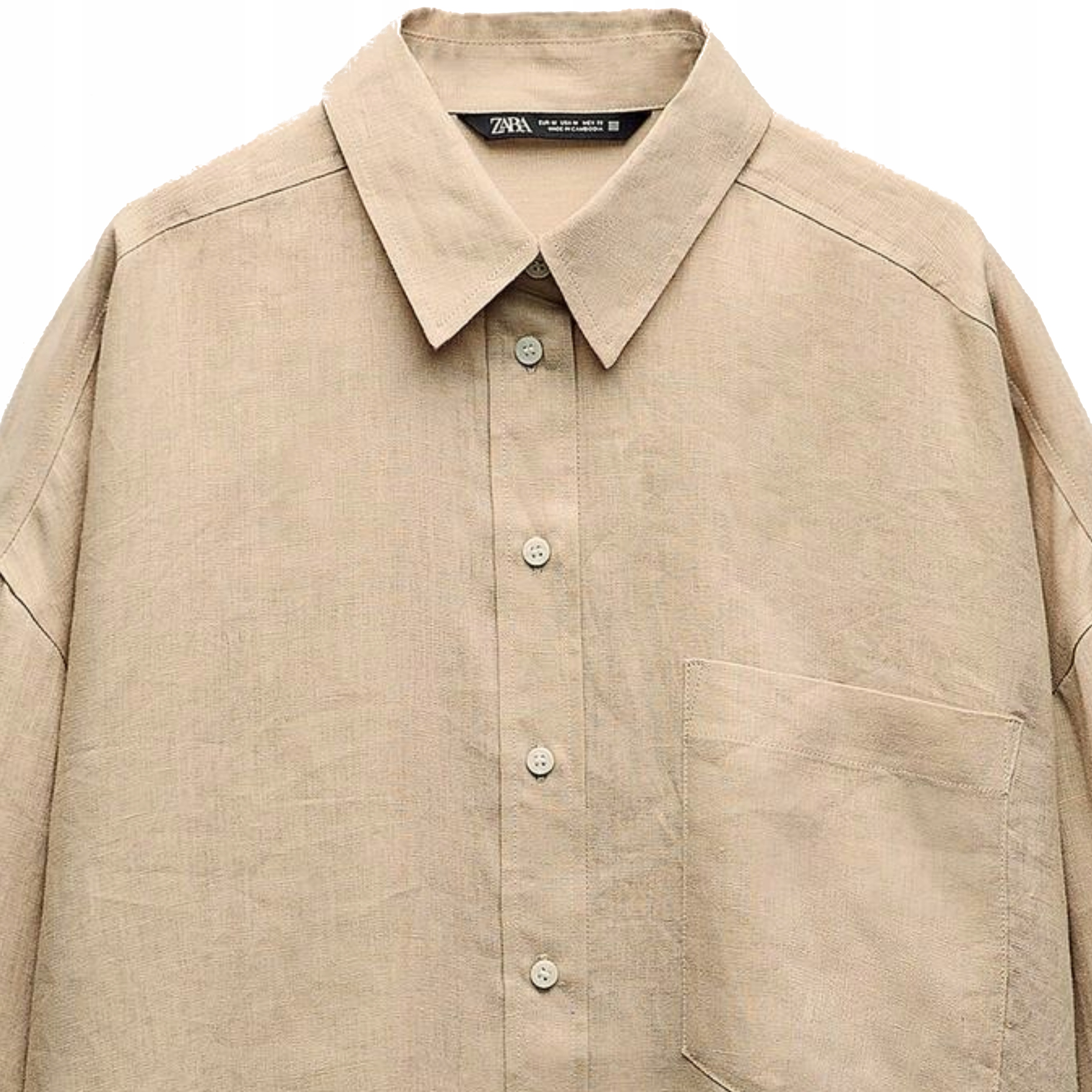 Zara Piękna KLASYCZNA Luźna LNIANA Beżowa Koszula LUX 100% Len M Rozmiar M