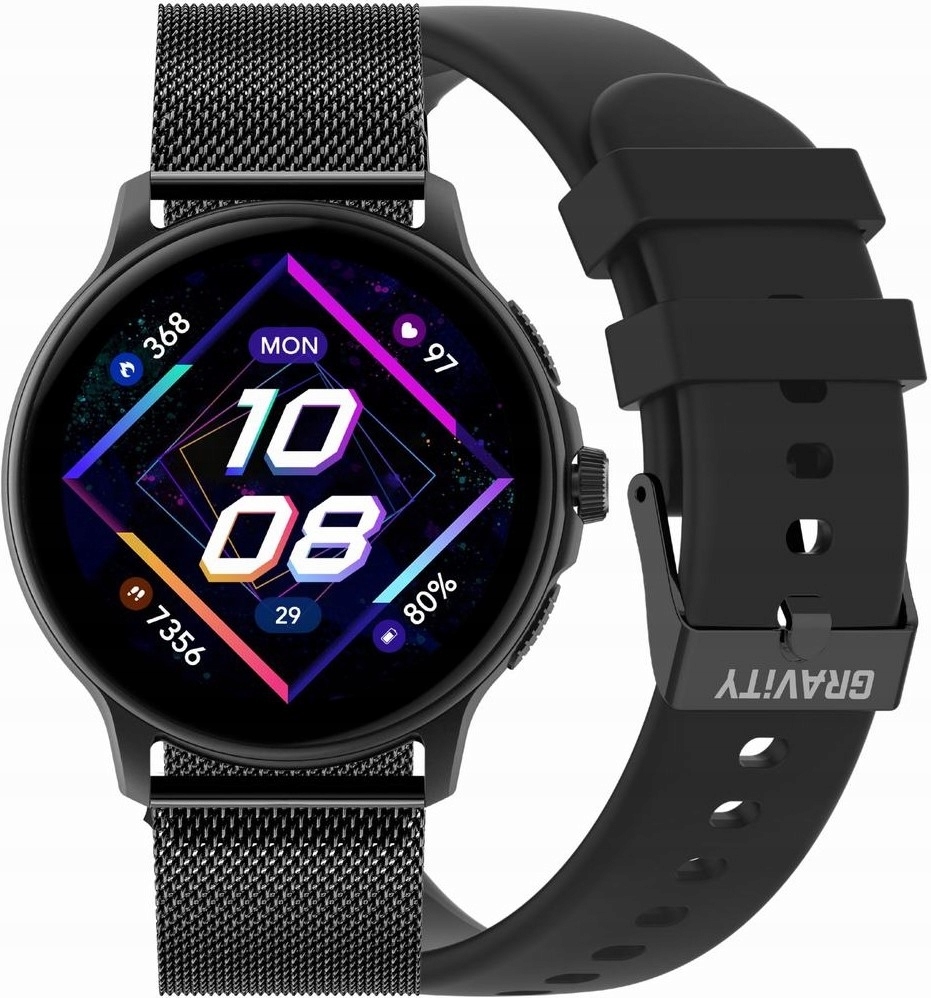 Smartwatch Damski Gravity GT12-1 Czarny Pasek Silikonowy Cz.Bransoleta