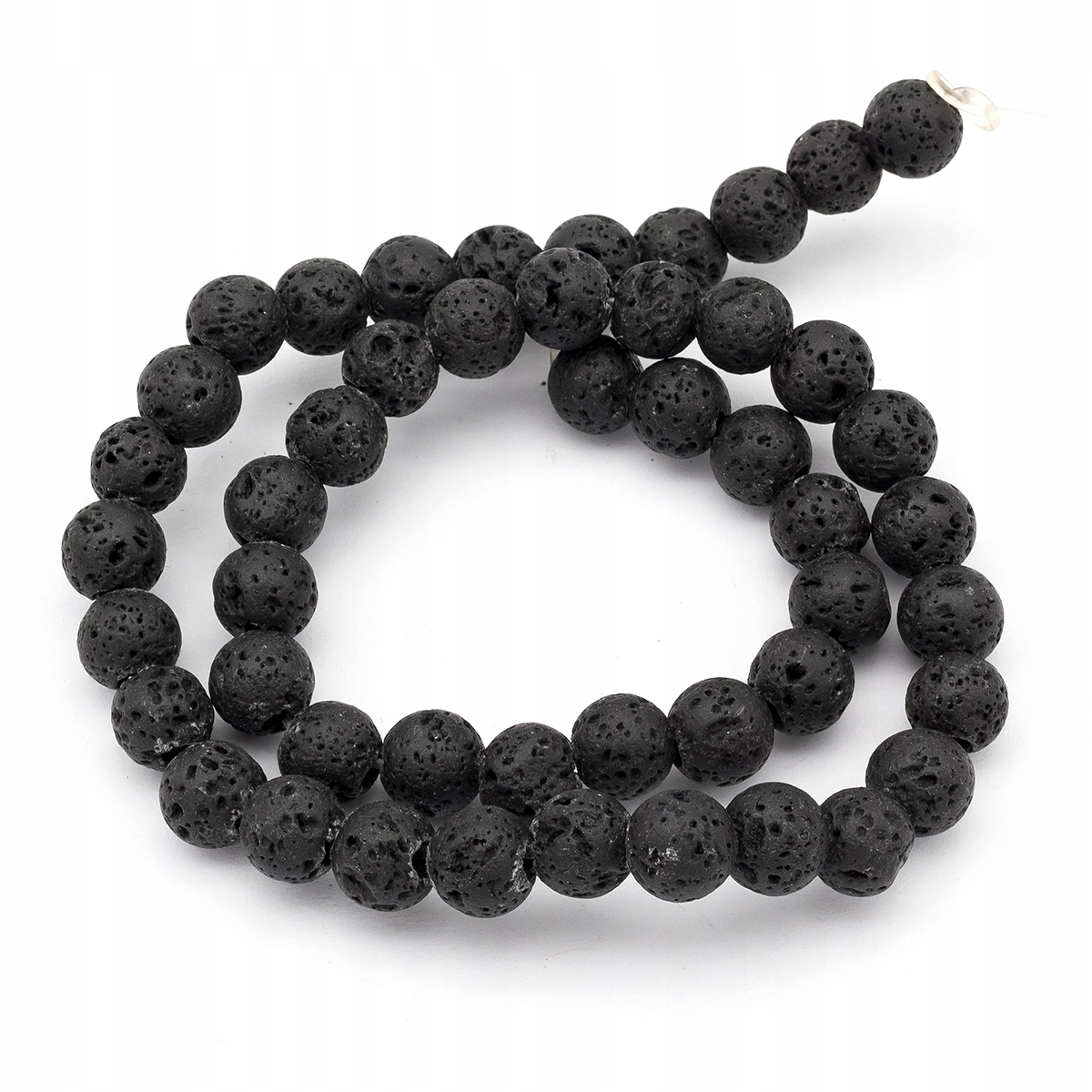 Koraliki Naturalna Lawa, Okrągłe, Czarny, 8mm, Otwór 2.5mm, 48szt/35cm/nić