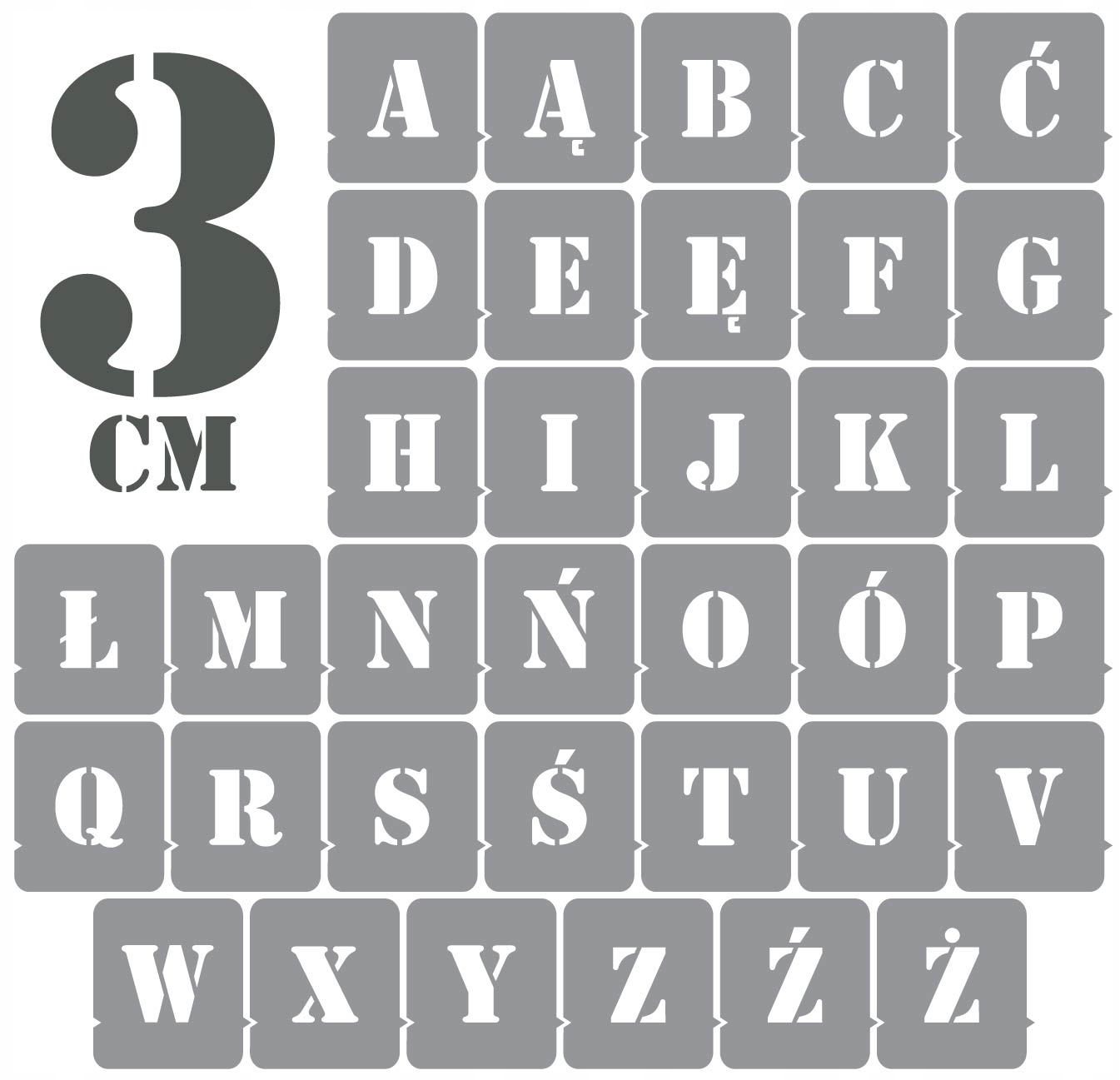 

Szablony malarskie Litery 3cm /wielorazowe/