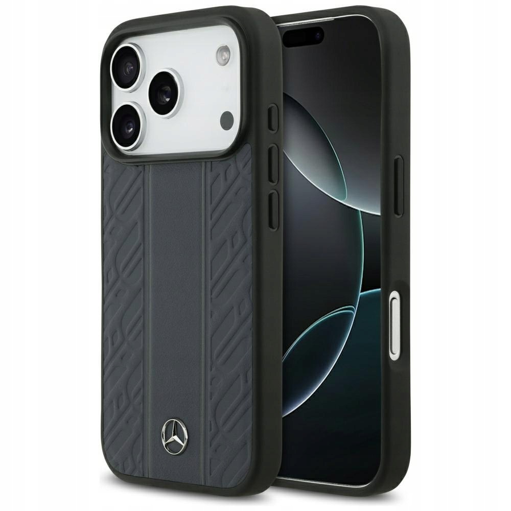 Etui Mercedes Leather Laurel Leaves Stripes MagSafe do iPhone 17 Pro niebie