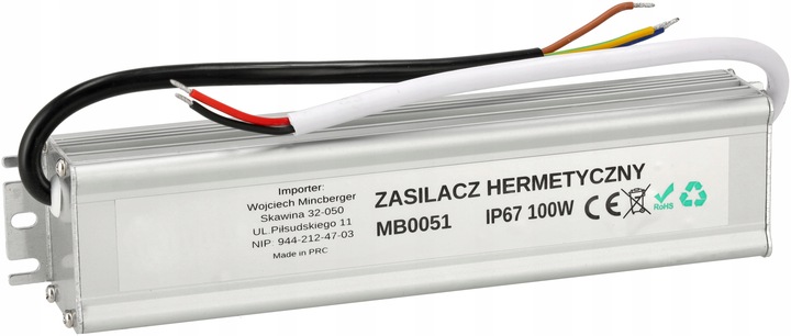 

Zasilacz 12V 100W 8,3A wodoodporny taśm Led IP67