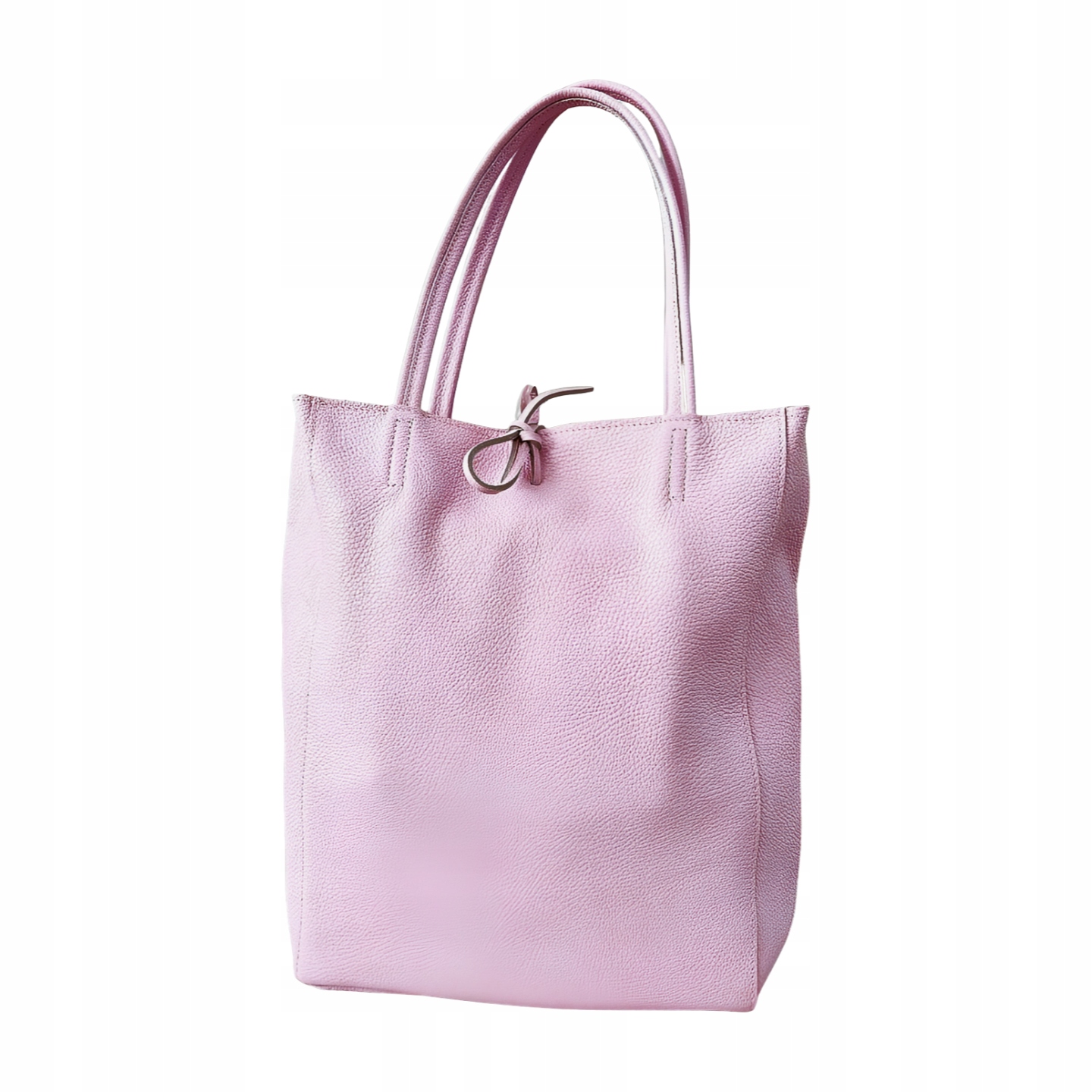 Laura Biaggi kožená shopper taška světle růžová se zavazováním