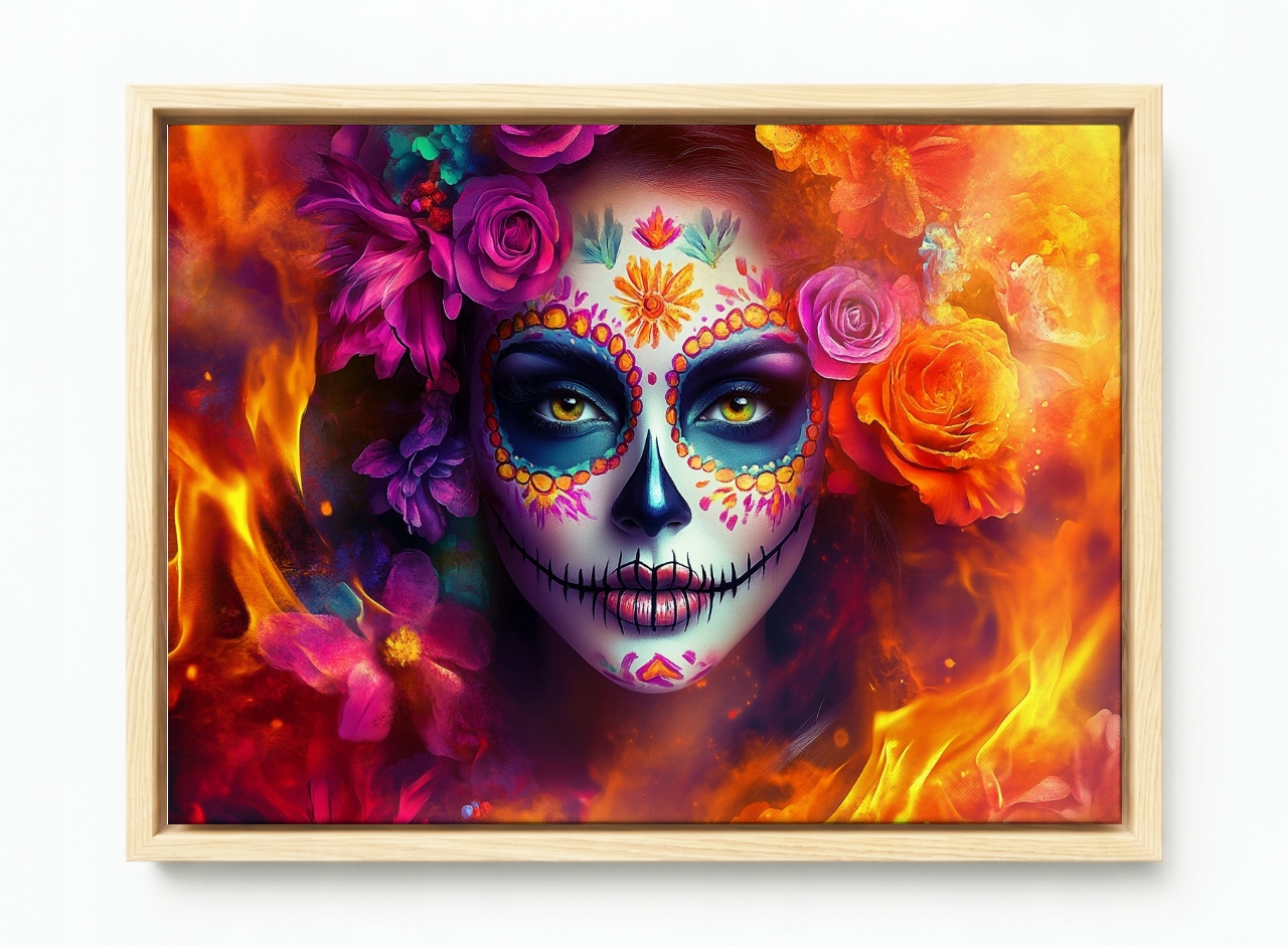 Obraz Rám Americký Box Portrét Mexiko Svátek Mrtvých Catrina Barva 60x40