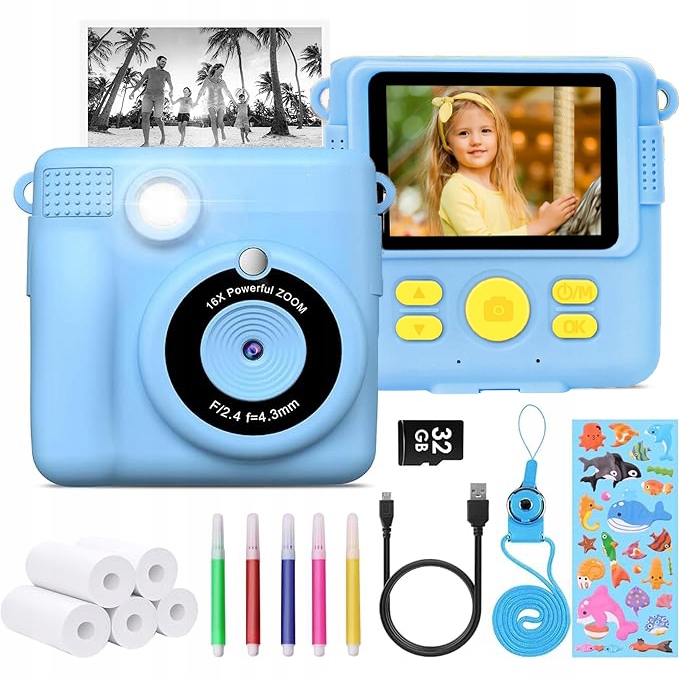 Dětský Fotoaparát S Okamžitým Tiskem, 2,4'' Fotoaparát S Okamžitým Tiskem Pro Děti, Modrý