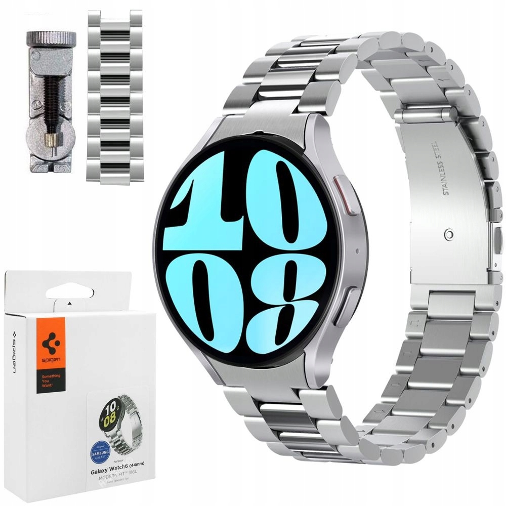 Originální náramek Spigen Stříbrný řemínek pro Samsung Galaxy Watch 7/6/5/4