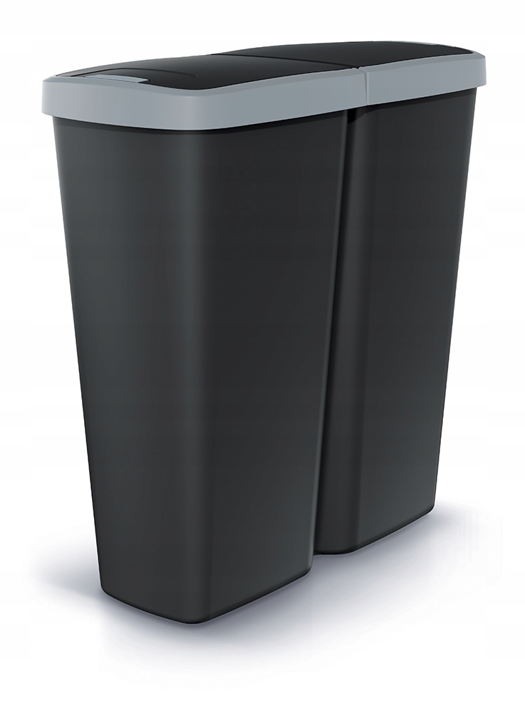 Levně Odpadkový koš Compacta Q Duo černý se světle šedým víkem, objem 50l, sada 4