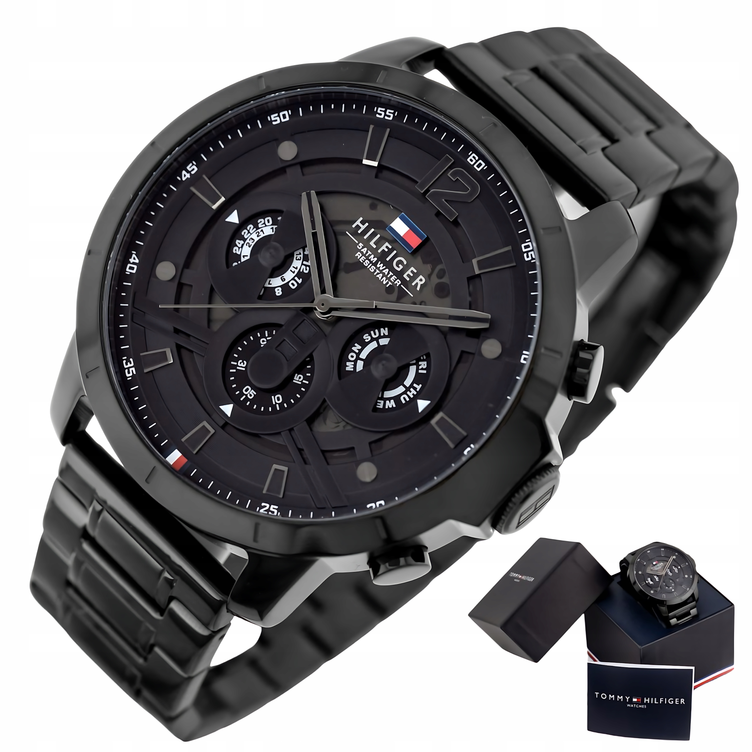 Pánské Hodinky Tommy Hilfiger 1710494 Luca Černá Datumovka 50 mm Vodotěsné