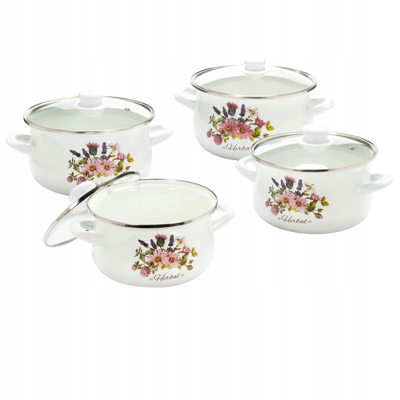 Komplet GARNKI EMALIOWANE 4 sztuki z pokrywką 8 elementów RETRO GARNEK