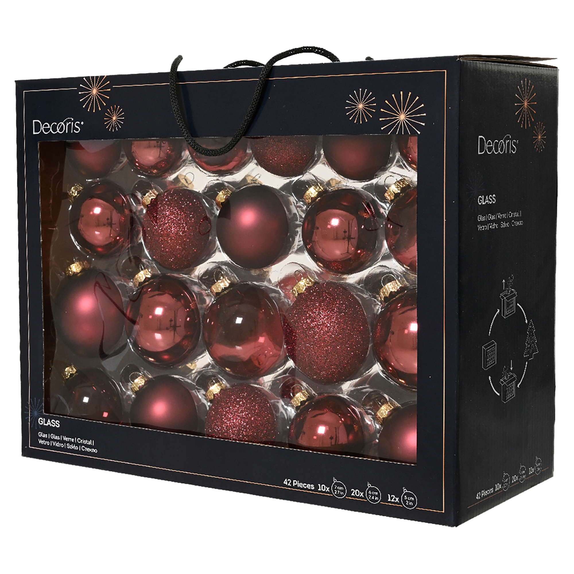 Hnědé skleněné Vánoční Baňky 42ks 5/6/7cm Vánoční ozdoby MIX vzorů