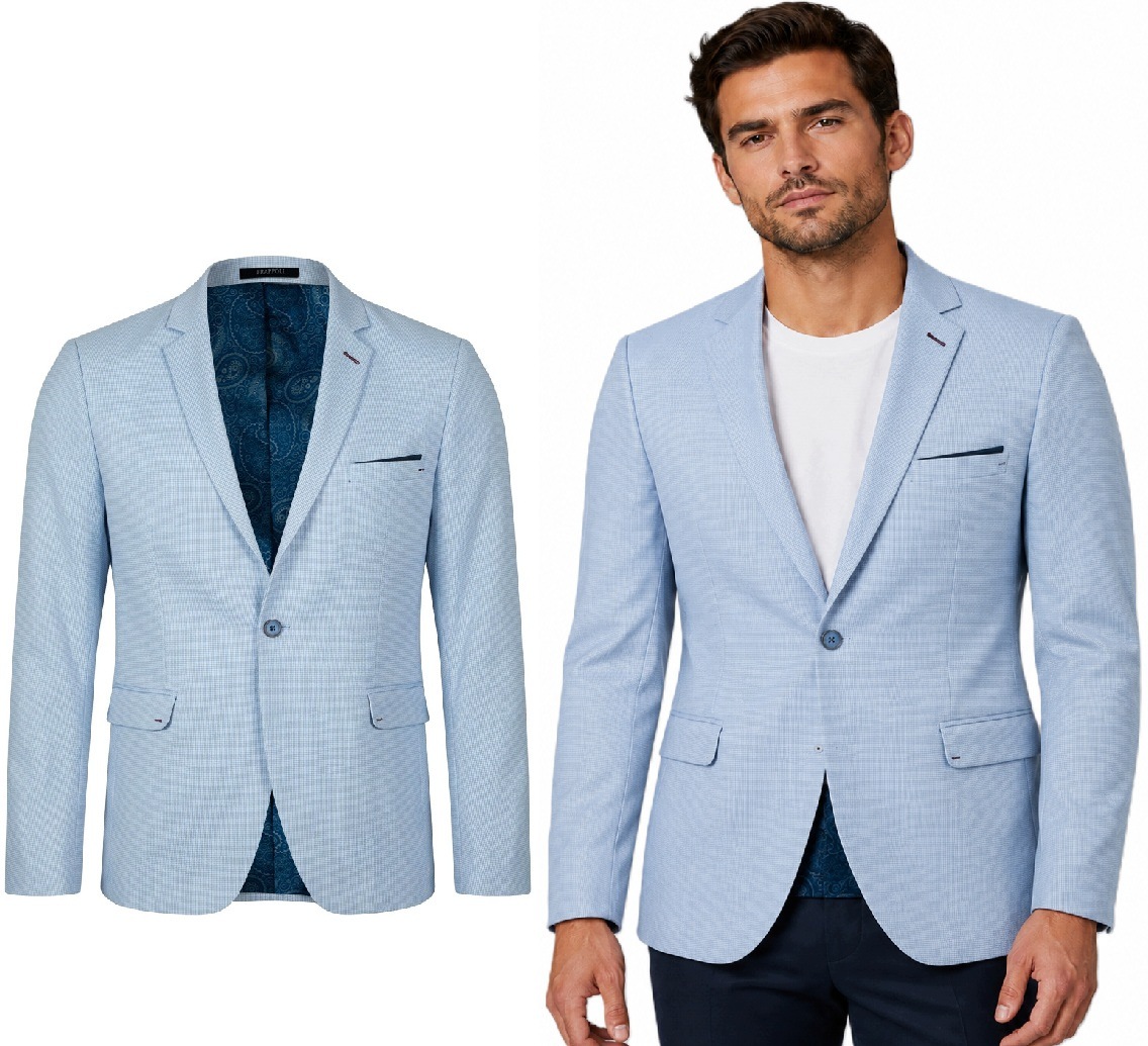 Sako – modrá bavlněná elegantní jednořadá