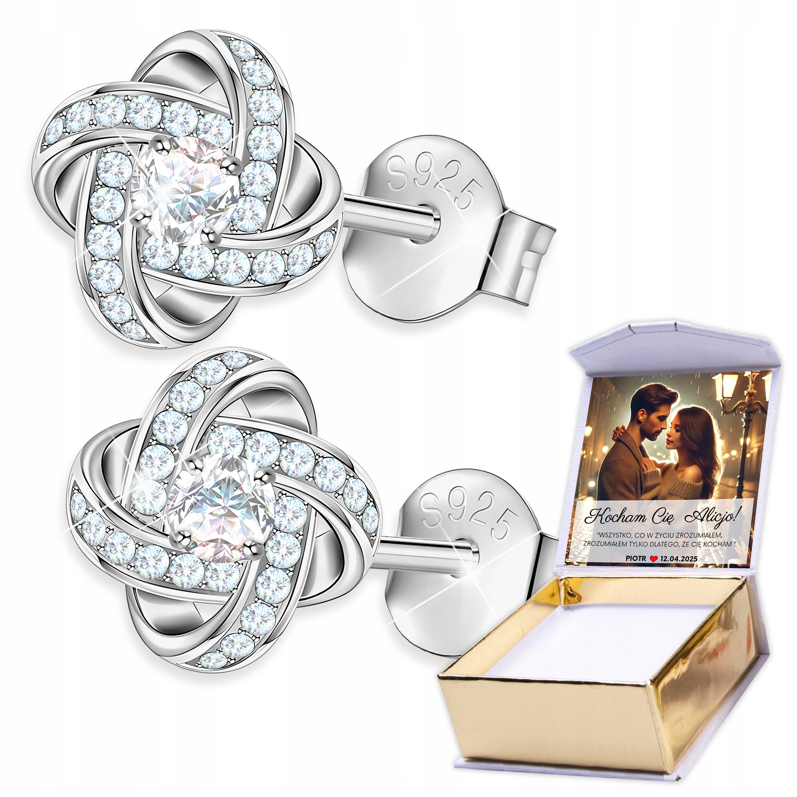 Stříbrné Náušnice 925 Křišťálové šroubky Hvězdičky se zirkony Stars Print