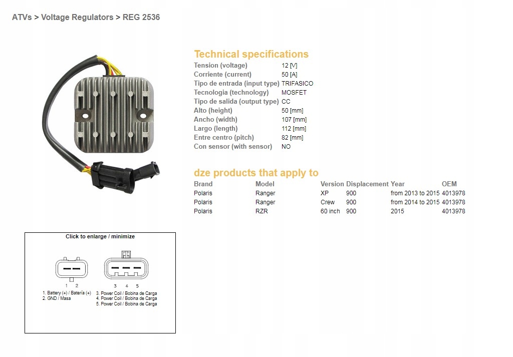 Regulátor Napätia Dze Polaris Ranger 900 XP/CREW/60 '13-'15 Mosfet 50A