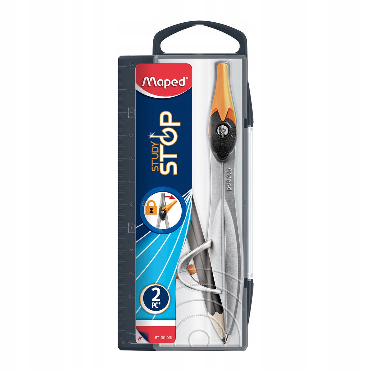 CYRKIEL SZKOLNY METALOWY Study Stop + OŁÓWEK MAPED