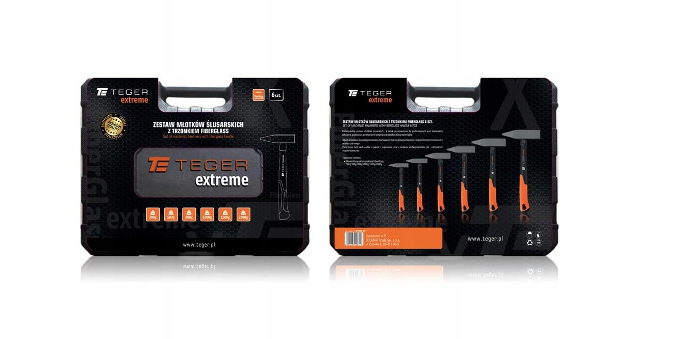 Zestaw młotków ślusarskich z trzonkiem Fiberglass (6 el.) 300 500 800 1000 Marka Teger