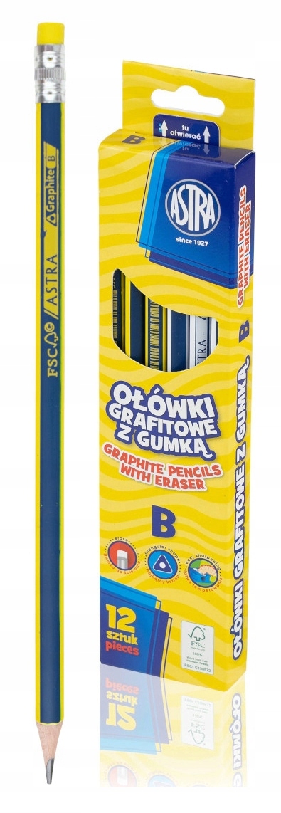 

Astra ołówek szkolny z gumką B 12 sztuk