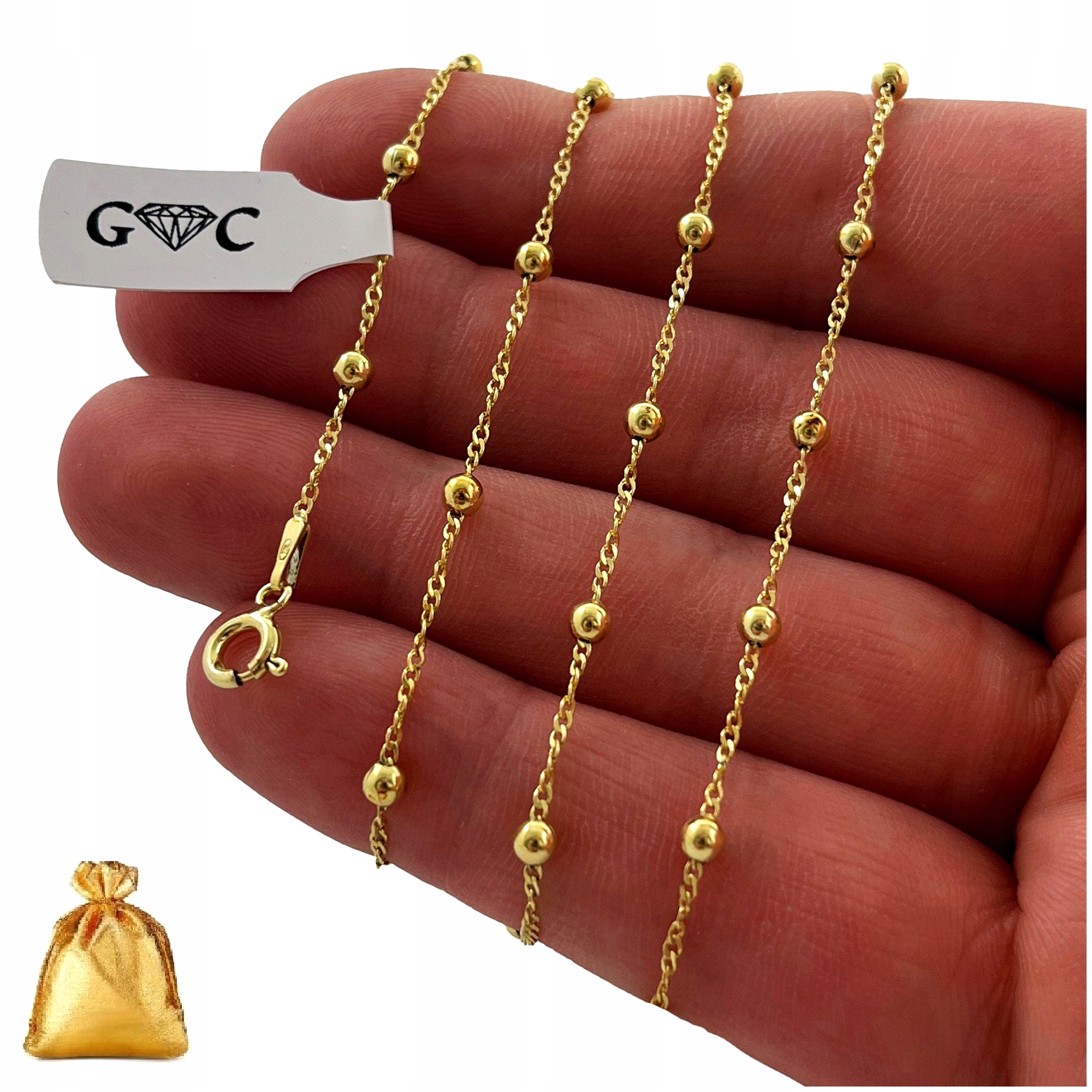 Krásný Zlatý Řetízek S Kuličkami Stříbro 925, Pozlacený, Nastavitelný