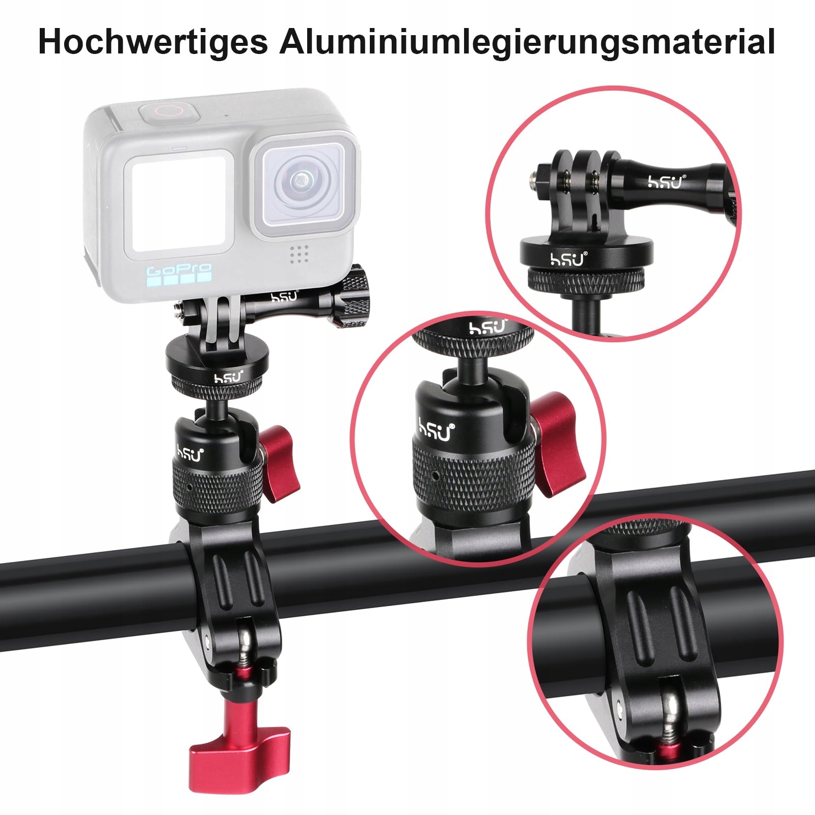 Uchwyt Na Kierownicę Do Kamer Sportowych Aluminiowy GoPro Motocykl HSU — miniatura 6