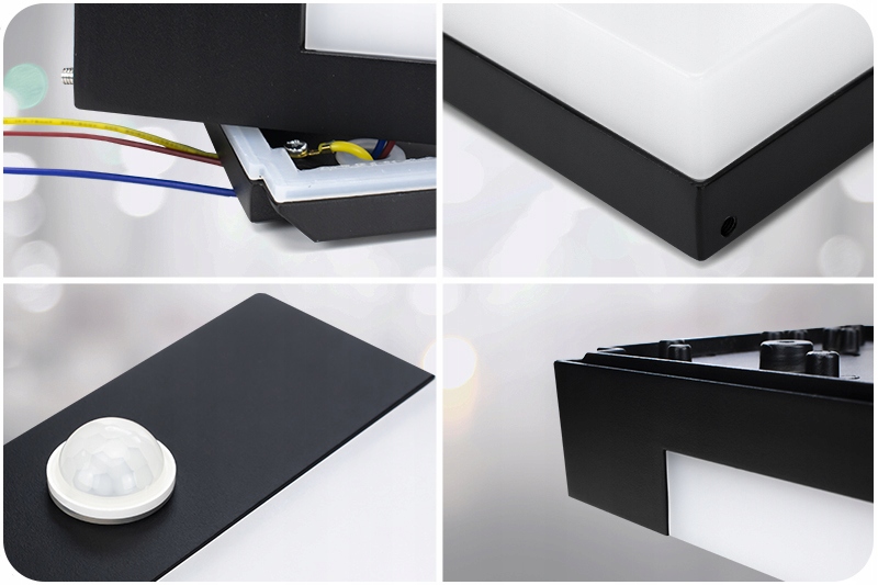 CZARNY KINKIET LAMPA LED ZEWNĘTRZNA ŚCIENNA ELEWACYJNA CZUJNIK RUCHU IP65 Długość/wysokość 20 cm