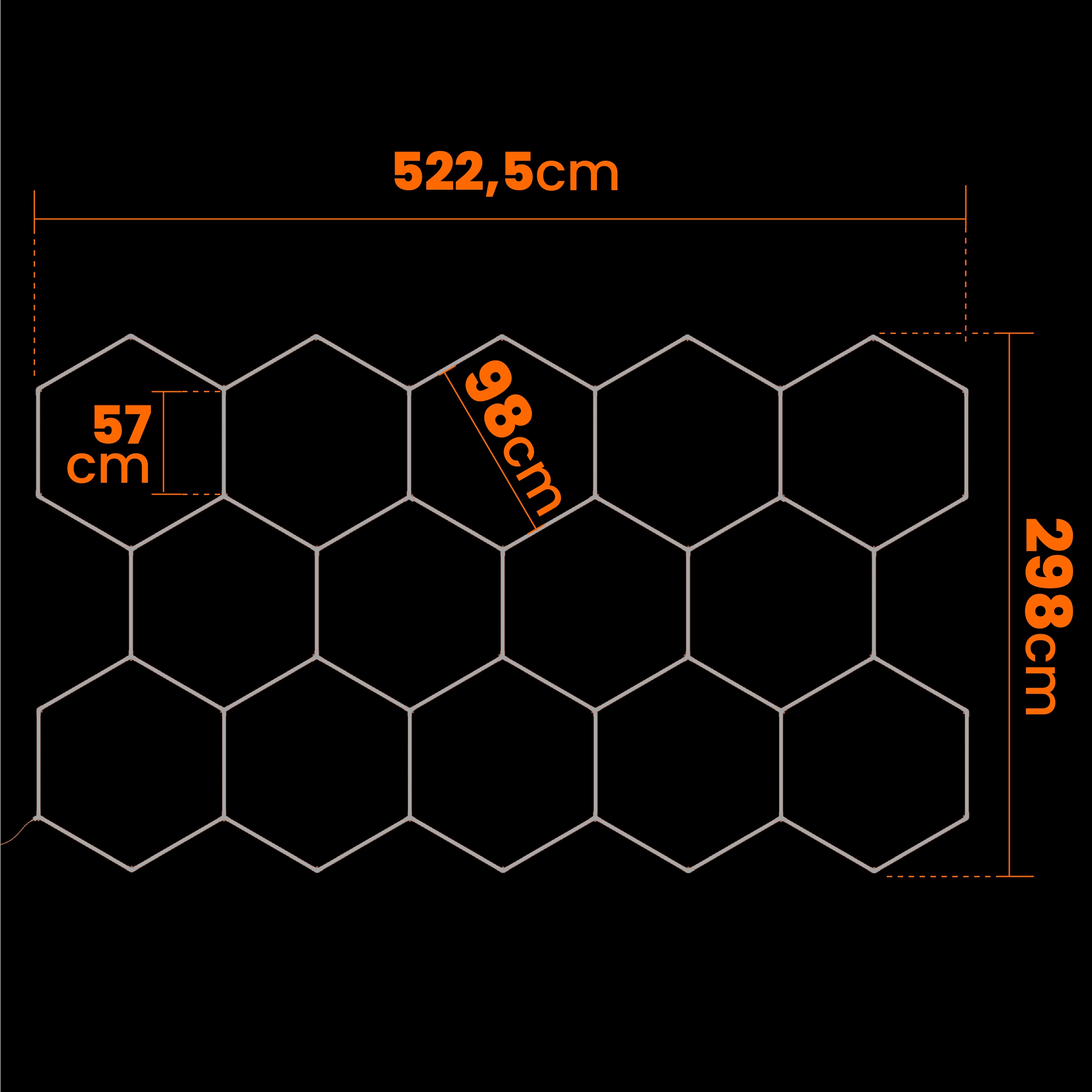 LED sešstūra griestu paneļa apgaismojums garāžas darbnīcai 522 x 298 cm Energoefektivitātes klase E