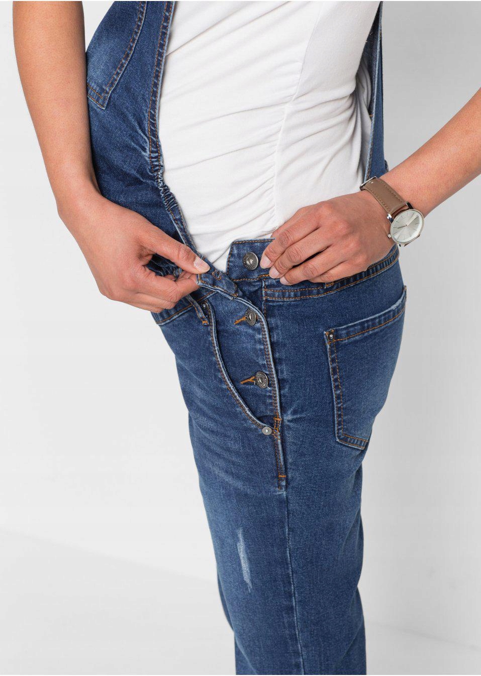 42 Bonprix OGRODNICZKI JEANSOWE CIĄŻOWE Kolor niebieski