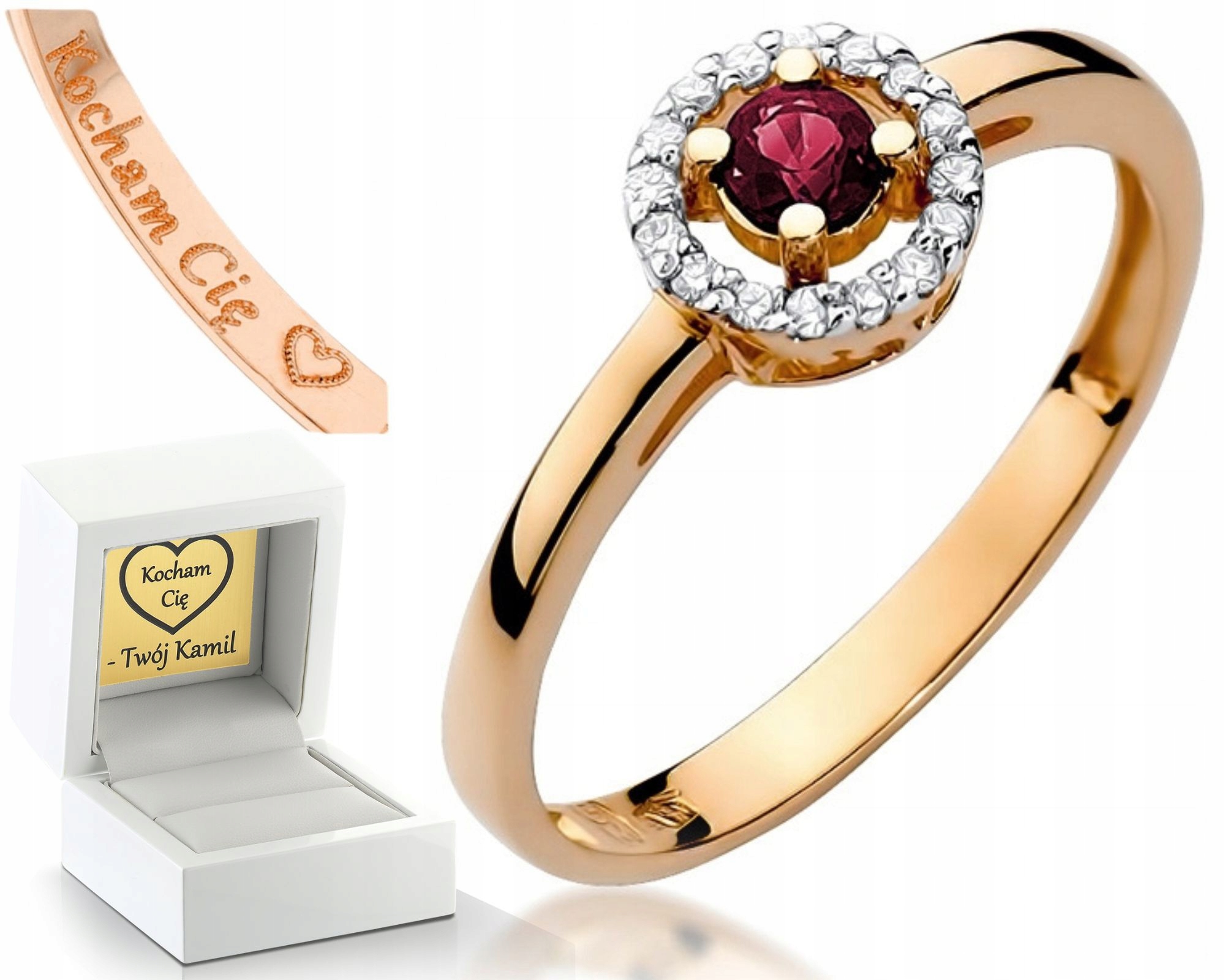 Prstýnek S Brilianty A Rubínem Z Růžového Zlata