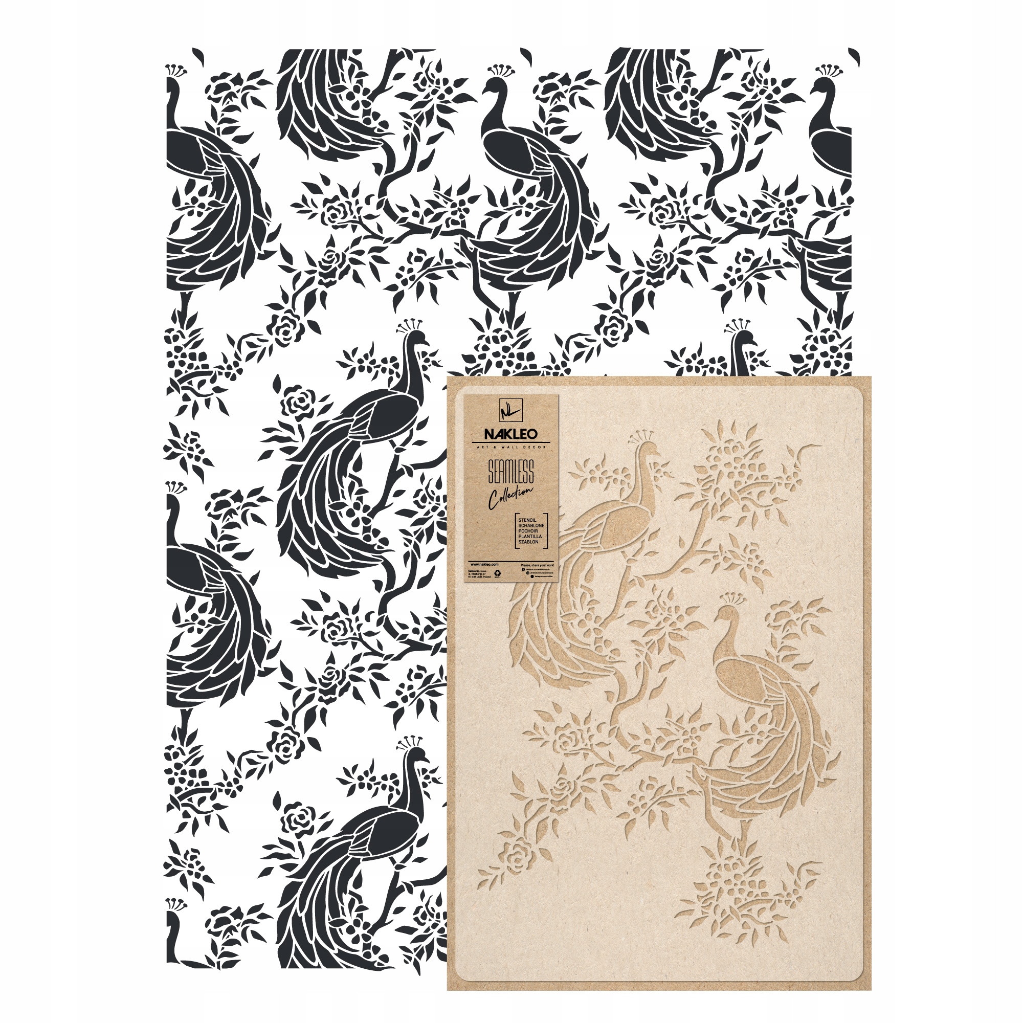 Opakovatelná malířská šablona Opakovaně Použitelný 59x95 cm Tapeta Pávi Chinoiserie