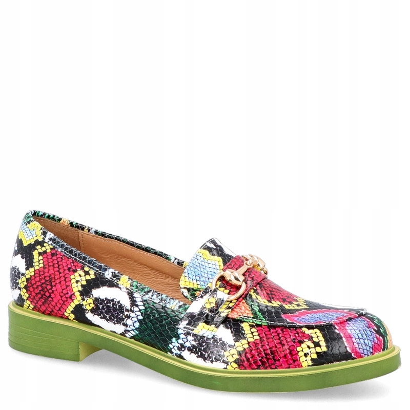 Barevné kožené mokasíny Tymoteo A1005 Barevný Had Zelený 39