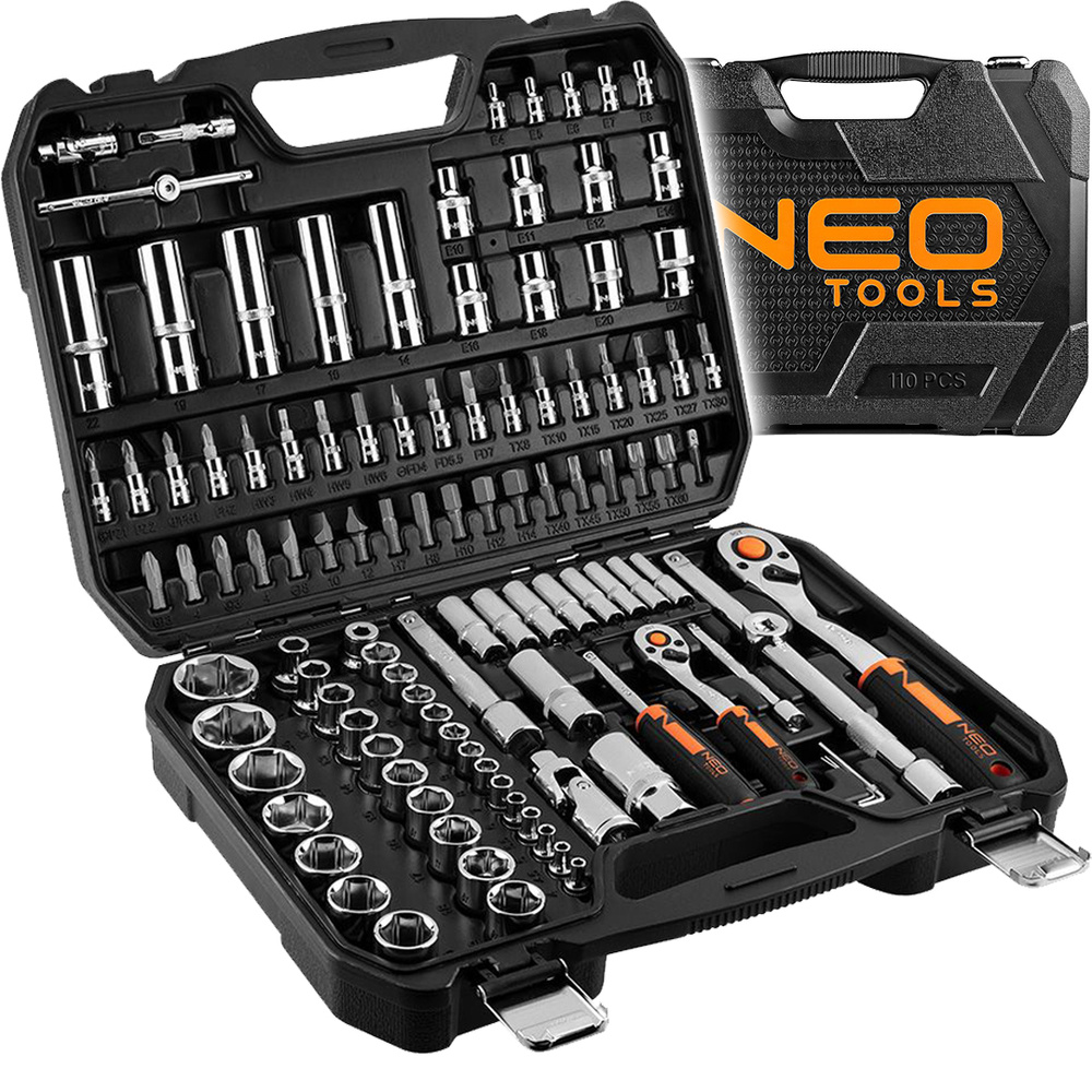 Zestaw kluczy nasadowych 1/2", 1/4" 110 el. Neo 10-066 Klucze Nasadowe