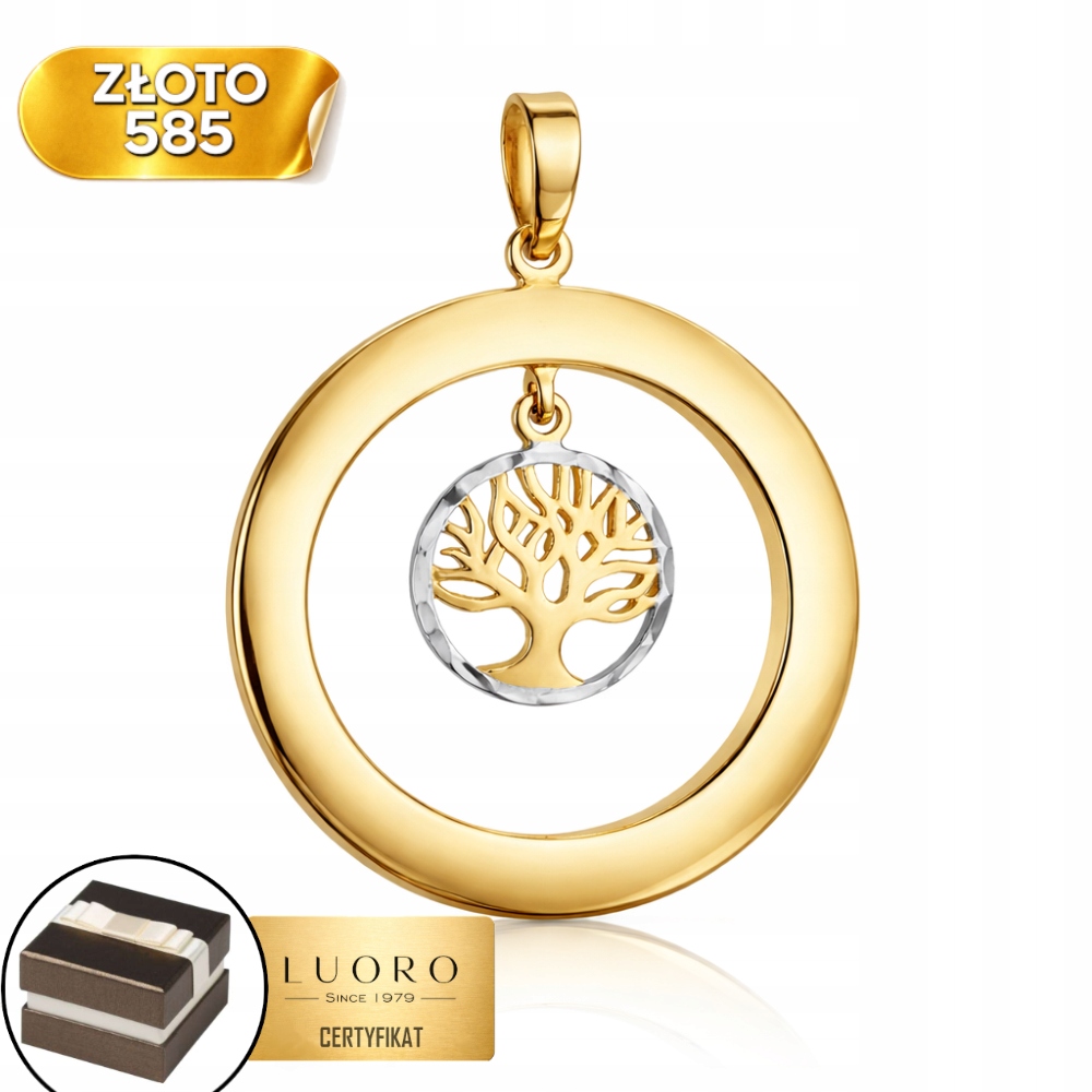 Přívěsek Zlatý 585 14K Stromek Štěstí V Kruhu Bílé Zlato 3,2 CM