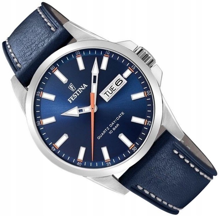 Elegantní Pánské Hodinky Festina F20358/3 S Datem Day-date, Modré Na Řemínku