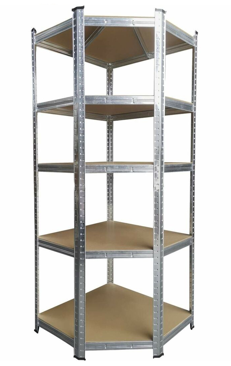Rohový kovový regál stříbrný 180x70x70x40 5 polic do skladové garáže