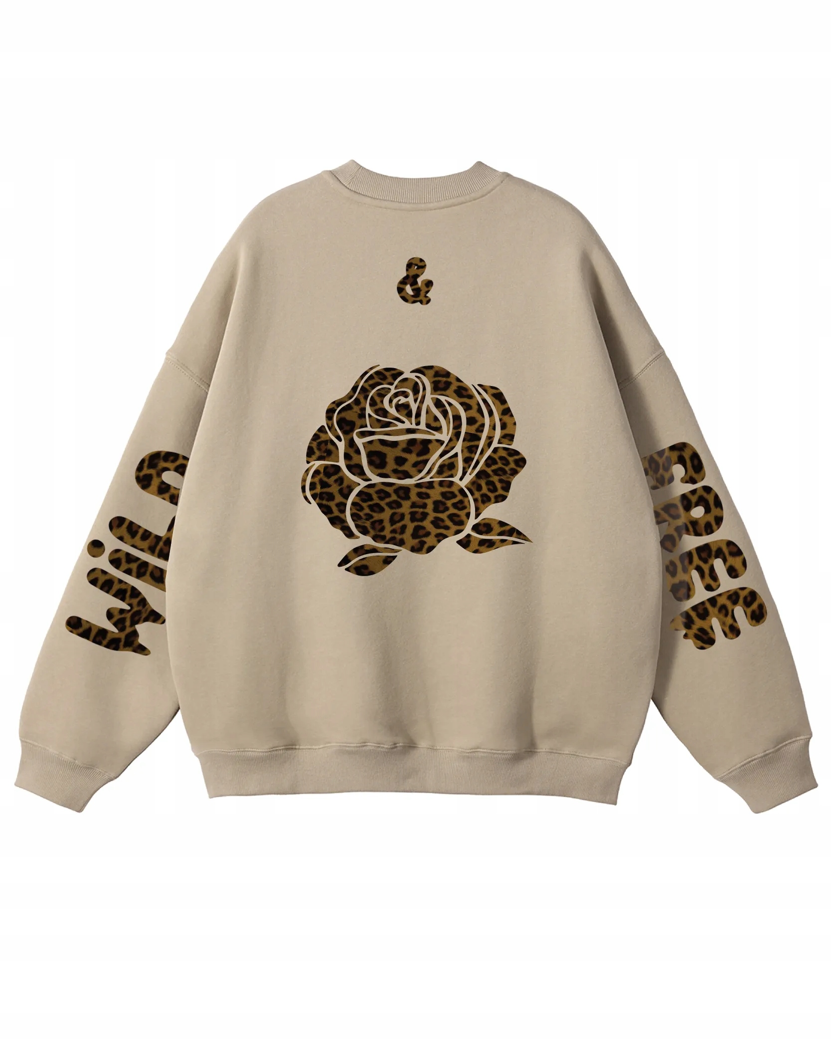 Oversize mikina Wild and Free s leopardím vzorem s potiskem Růže Béžová XXL