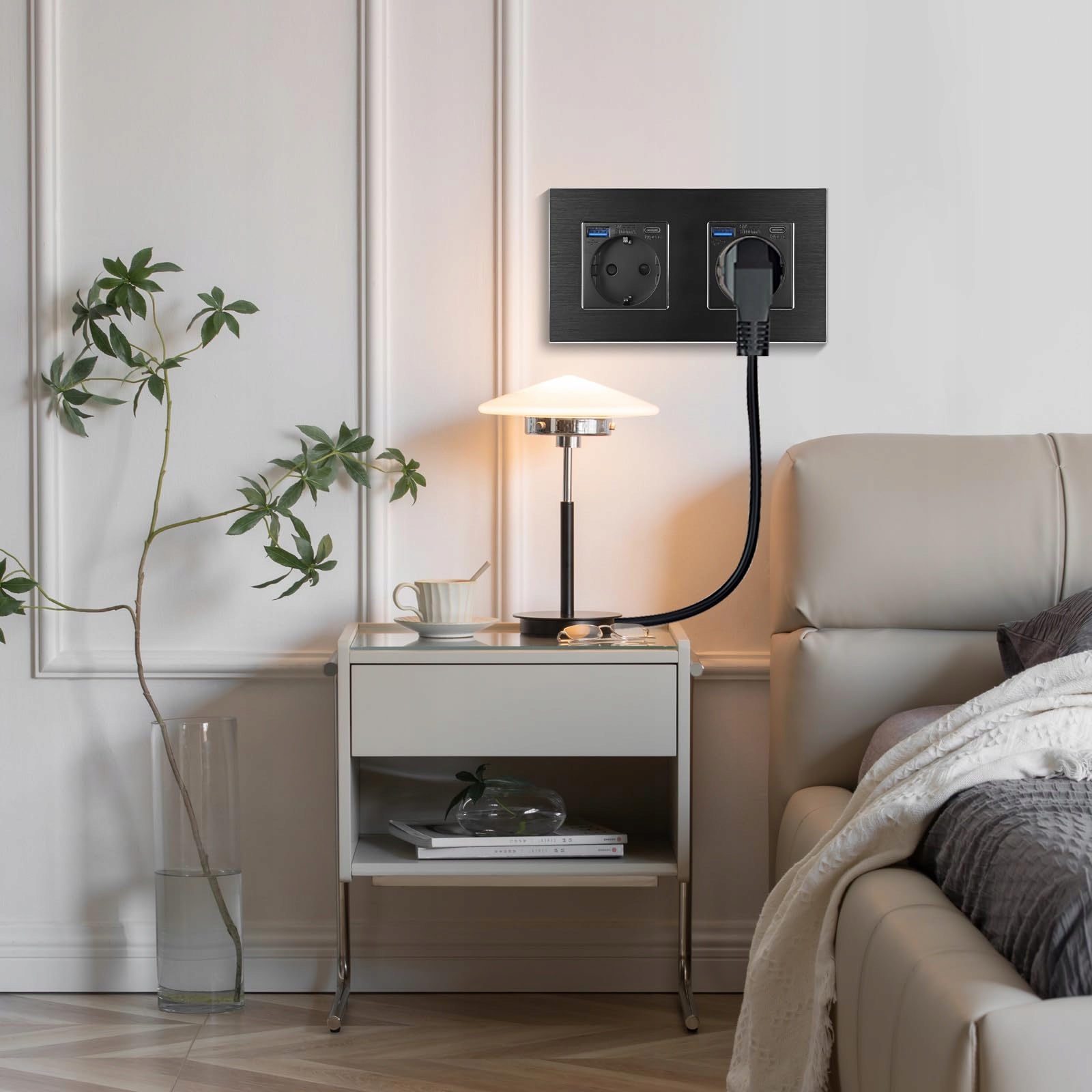 CNBINGO Schuko Podtynkowe USB C/A 20W Czarny — miniatura 3