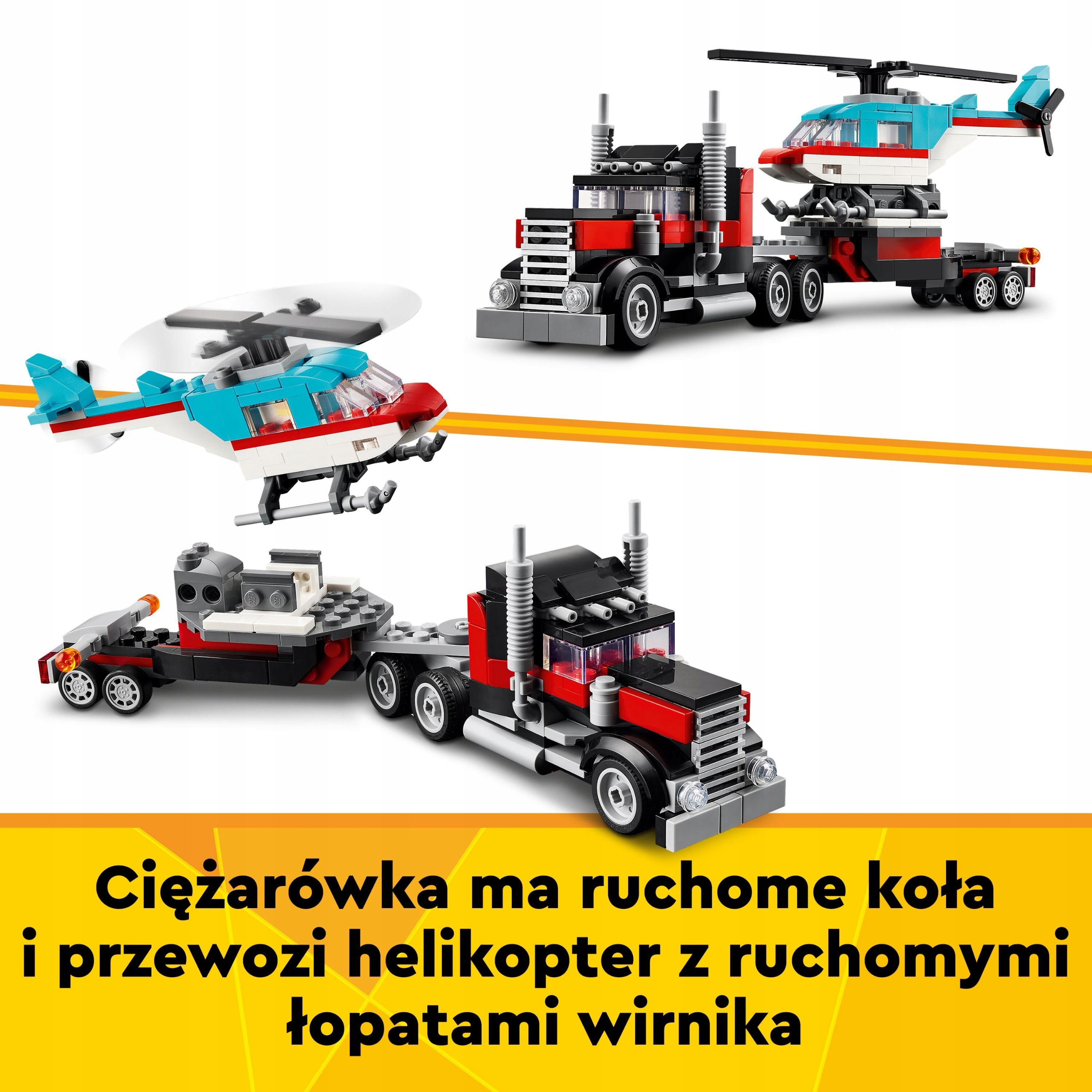 KLOCKI LEGO CREATOR 31146 LAWETA CIĘŻARÓWKA Z PLATFORMĄ TIR Z HELIKOPTEREM Certyfikaty, opinie, atesty CE