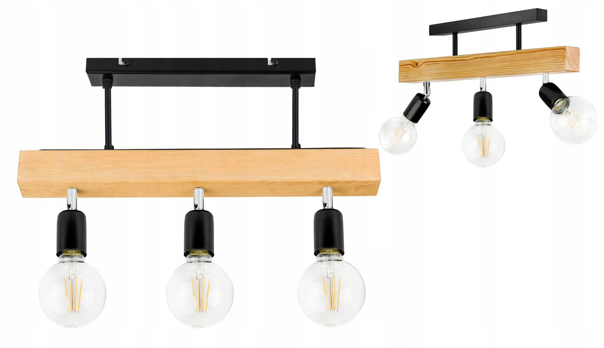 Dřevěná závěsná stropní lampa Lustr Stropní Svítidlo Loft Černá na 3 E27