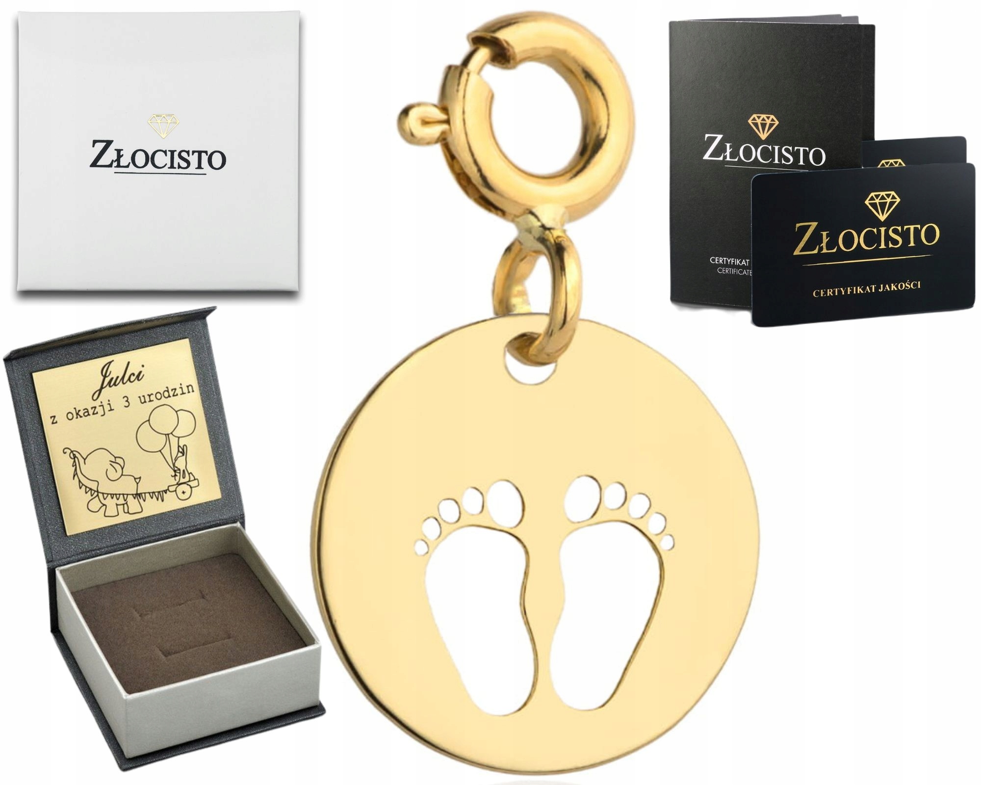 Zlatý Přívěsek Plné Kolečko Chodidla Gravírování