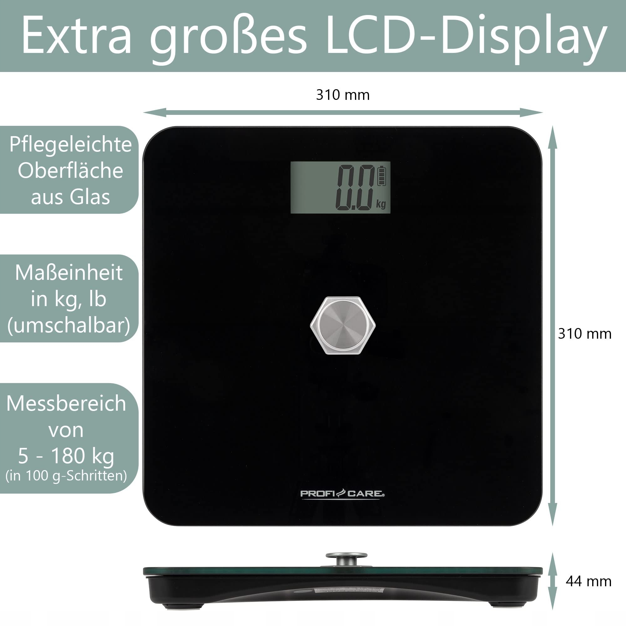 PROFICARE Waga Osobowa Bez Baterii Z Zakresem 5kg-180kg LCD Czarna — miniatura 6
