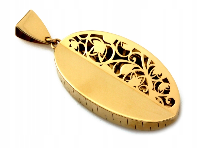Přívěsek zlatý 585 oválný s ažurem, velký, krásný, módní vzor 14k, elegantní