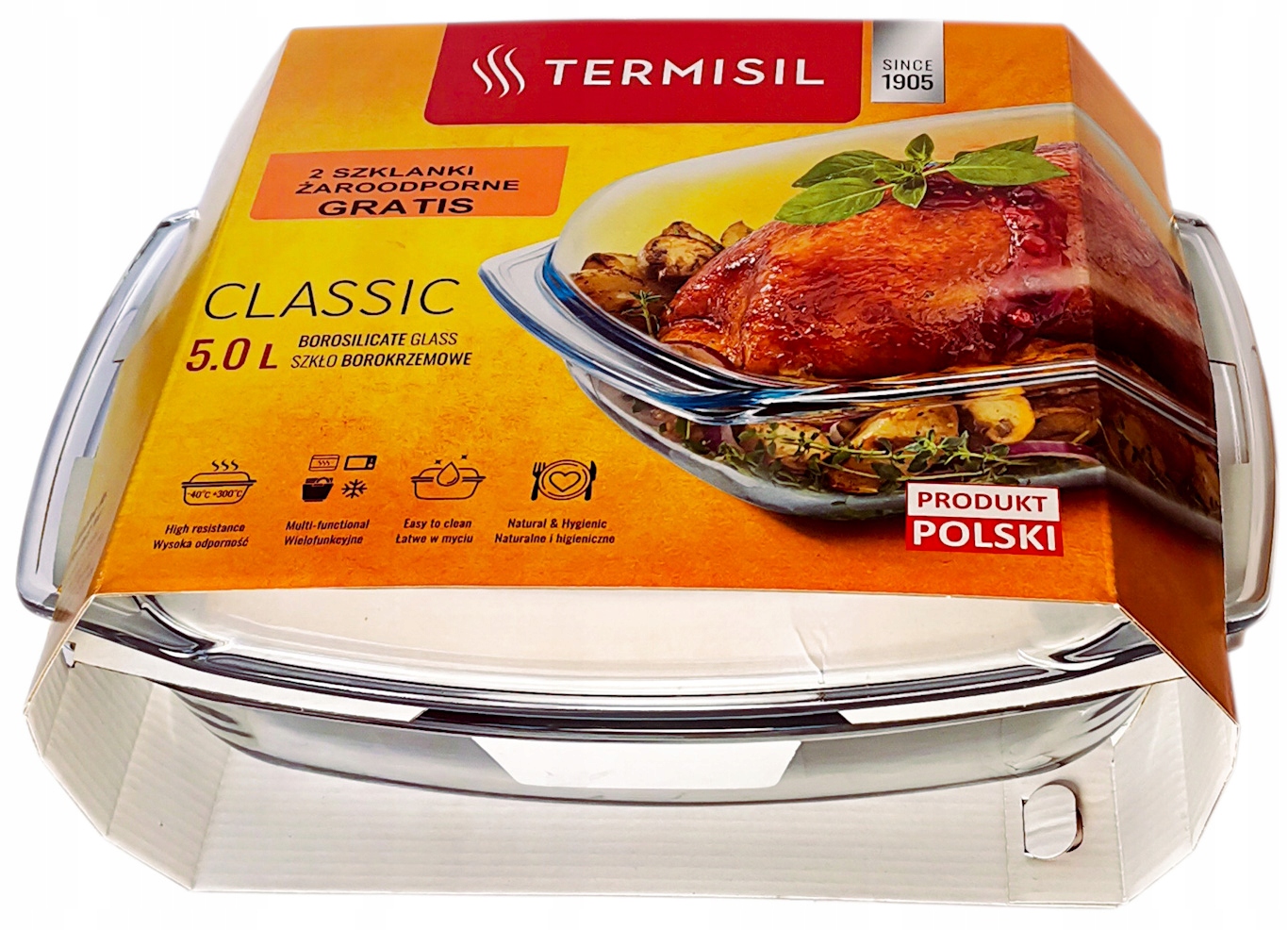 NACZYNIE ŻAROODPORNE PROSTOKĄTNE 5L TERMISIL+2 SZKLANKI ŻAROODPORNE GRATIS