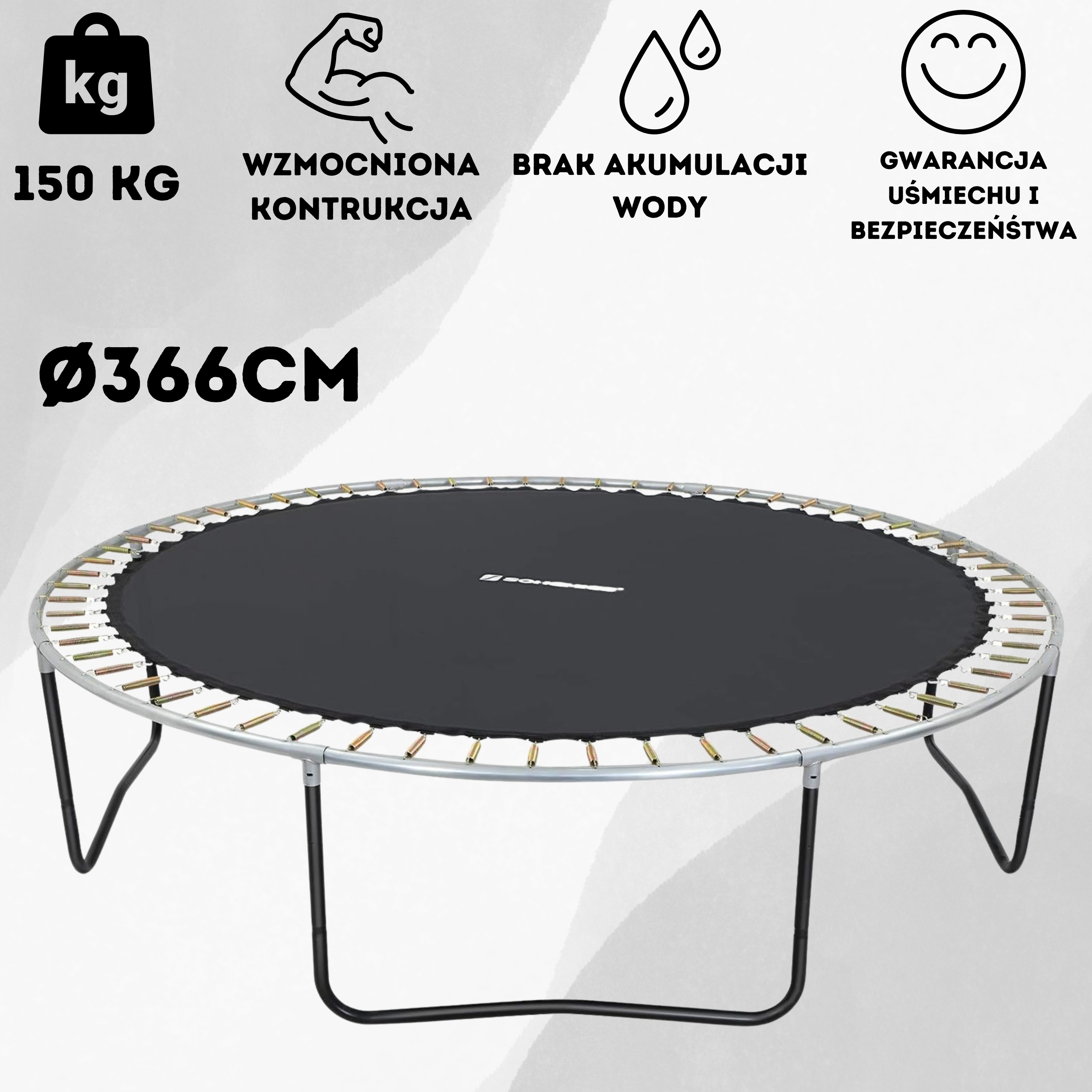 MATA DO TRAMPOLINY 12ft BATUT 72 SPRĘŻYNY CZARNA MOCNA TKANINA GRATIS 324cm Kod producenta MATA TRAMPOLINA TKANINA DO SKAKANIA Ø366 cm