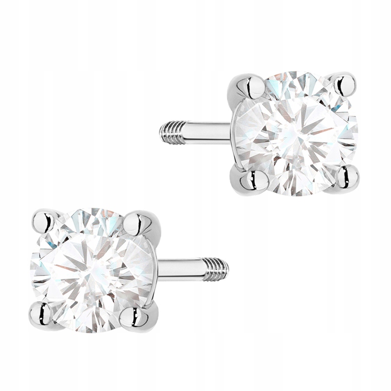 Złote Kolczyki pr. 585 Sztyft Geometryczny Kwadrat z Diamentami 0,60ct