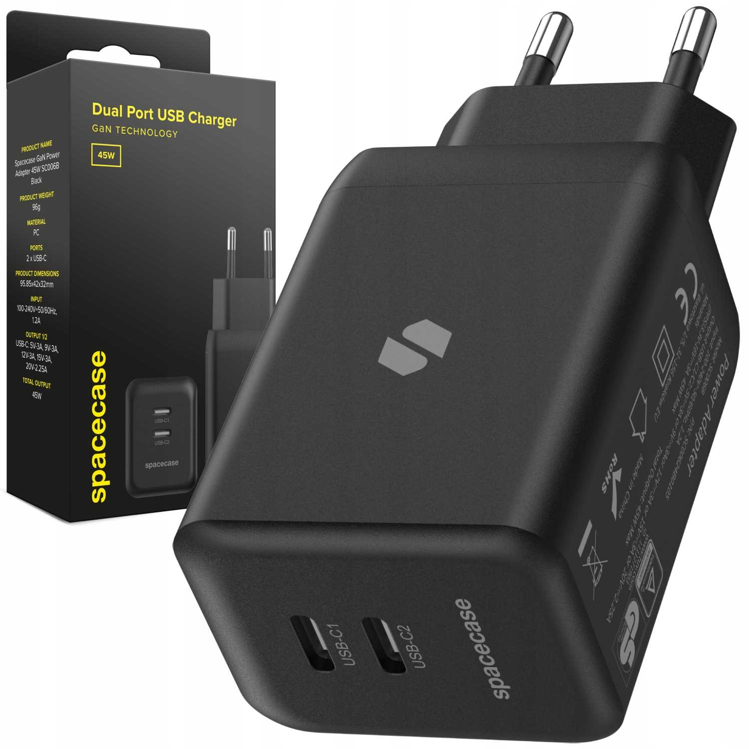 Spacecase Usb Nabíječka 45W GaN SC006B černá