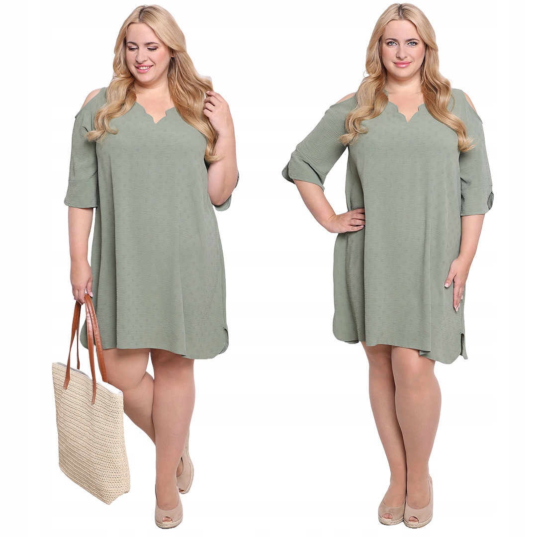 Šaty khaki s odhalenými rameny 46/48